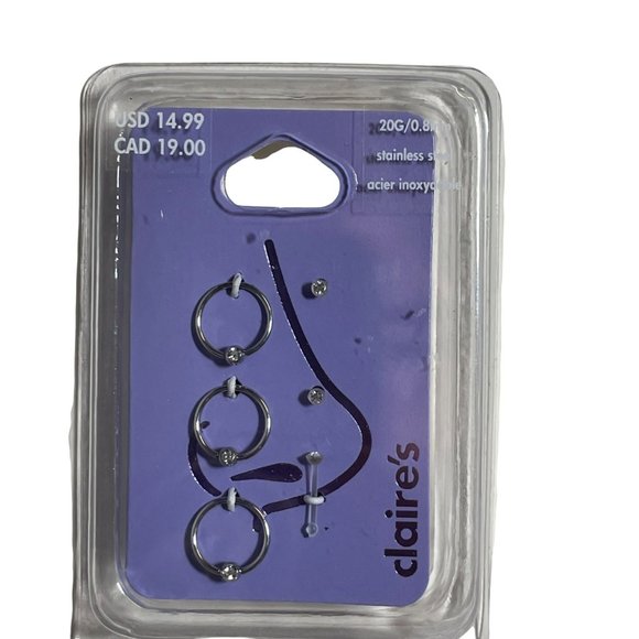 New set of 6 stainless steel Crystal nose rings and retainers - Picture 2 of 5